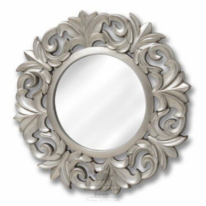 Pigura Kaca Bulat / Kaca Cermin Ukir / Cermin Ukir Jepara Kayu Jati