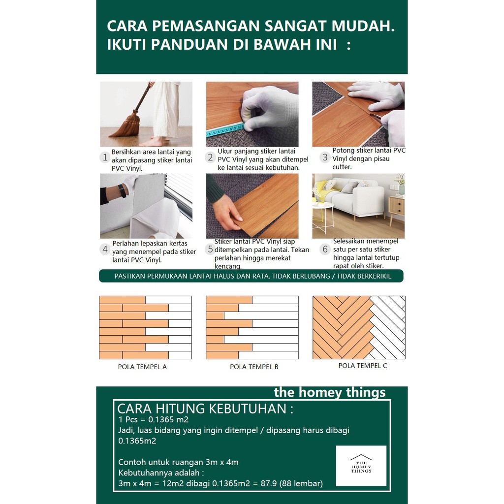 PARKET LANTAI VINYL PVC PREMIUM STICKER MOTIF KAYU TEBAL 2MM DEKORASI LANTAI RUANGAN