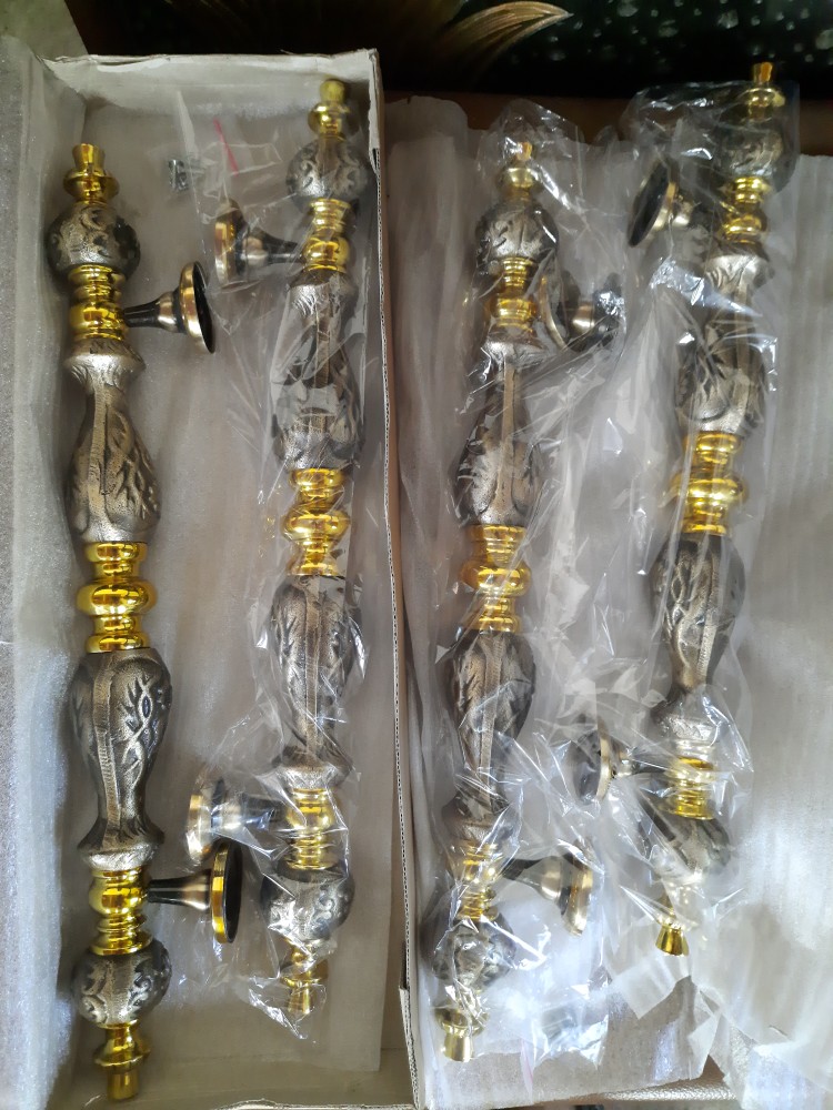 2 Pcs Handle Pintu Kuningan Ukir Antik Gold