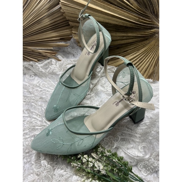 sepatu wanita rafaizoutfit wedding sepatu nataly sage green tinggi 7cm tahu