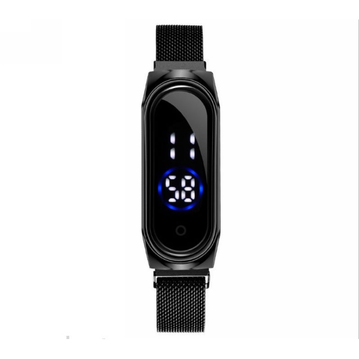 ⭐️𝐈𝐇𝐒 𝟎𝟎𝟒⭐️Jam Tangan Elektronik Digital LED Magnet Strap Watch Waterproof Wanita Pria Rantai-Hitam
