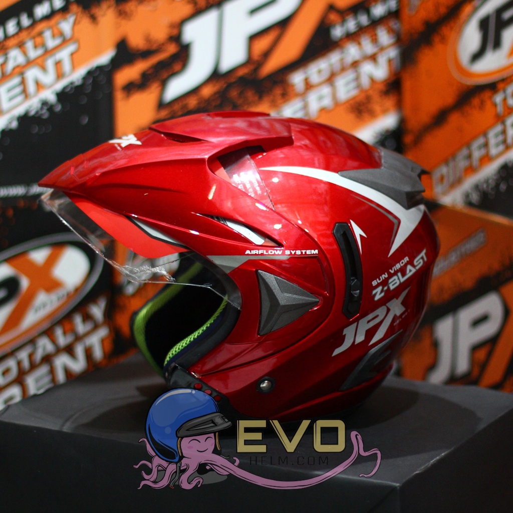 HELM JPX HALFFACE_JPX Z-BLAST - RED SCARLET GLOSS ( ONGKIR 2KG) JPX HALFFACE JPX SEMICROSS JPX ZBLAST MAROON RED