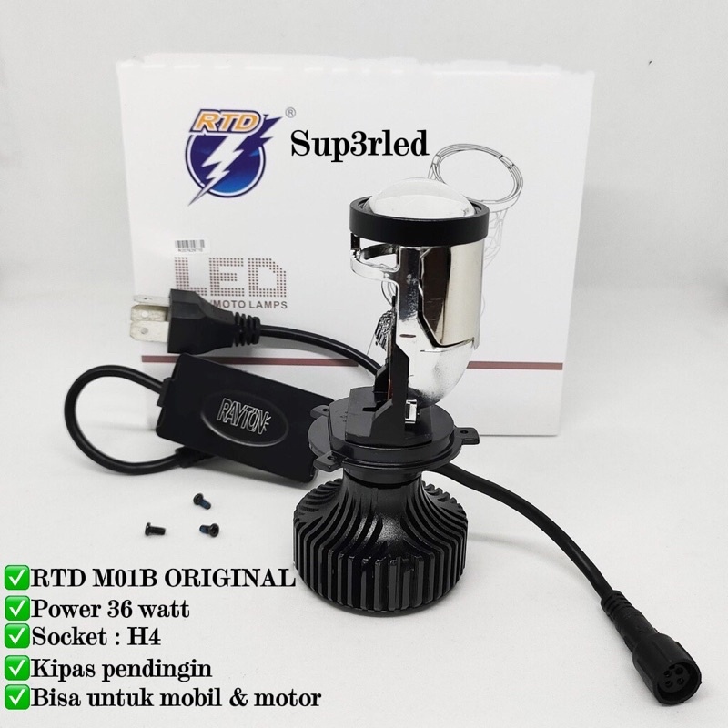 Lampu Motor Mobil Projector LED H4 RTD M01B Hi-Lo Mini Projie Lens 36 watt
