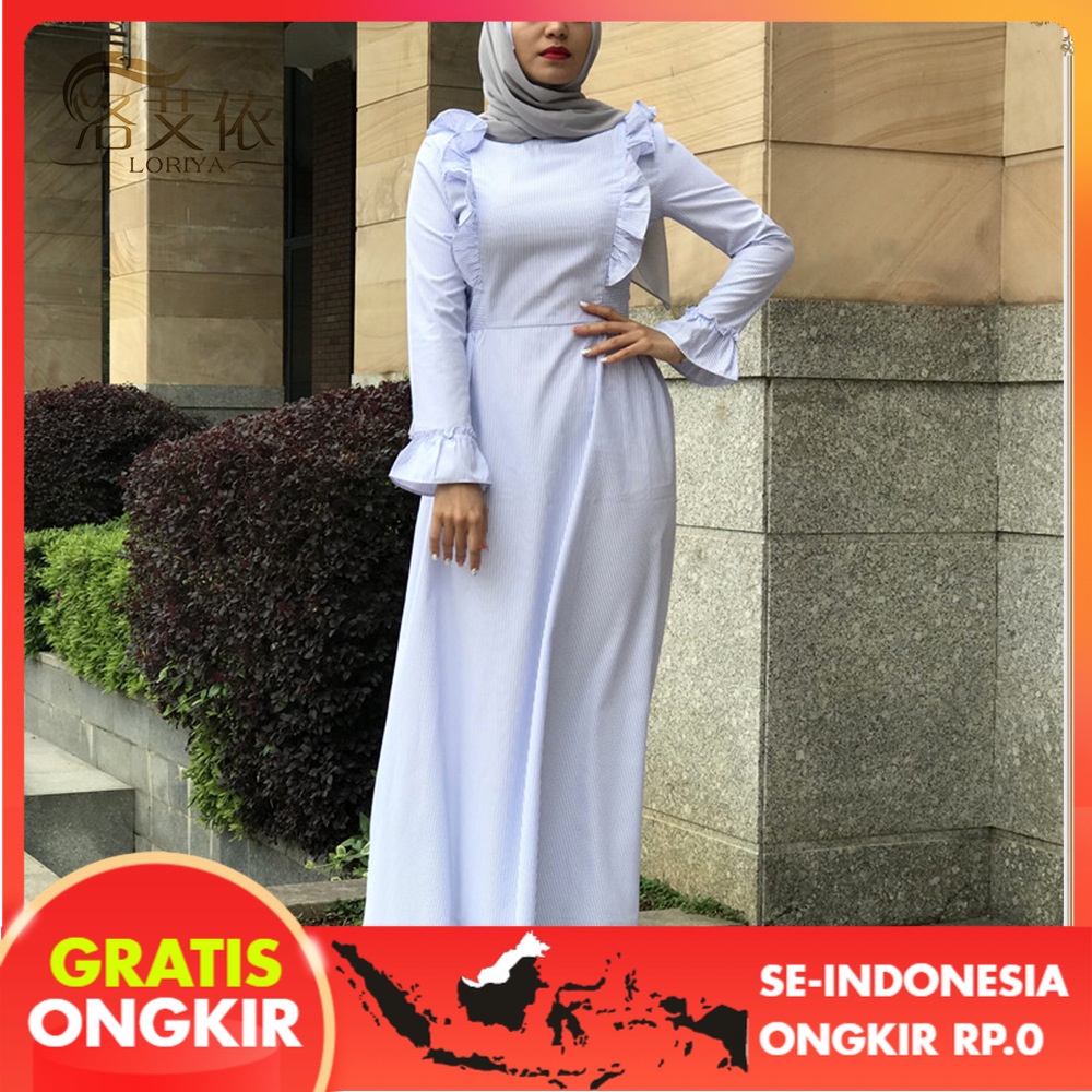 Pakaian Wanita Lr119 Timur Tengah Wanita Gamis Mengacak-acak Ayunan Besar UK Bergaris