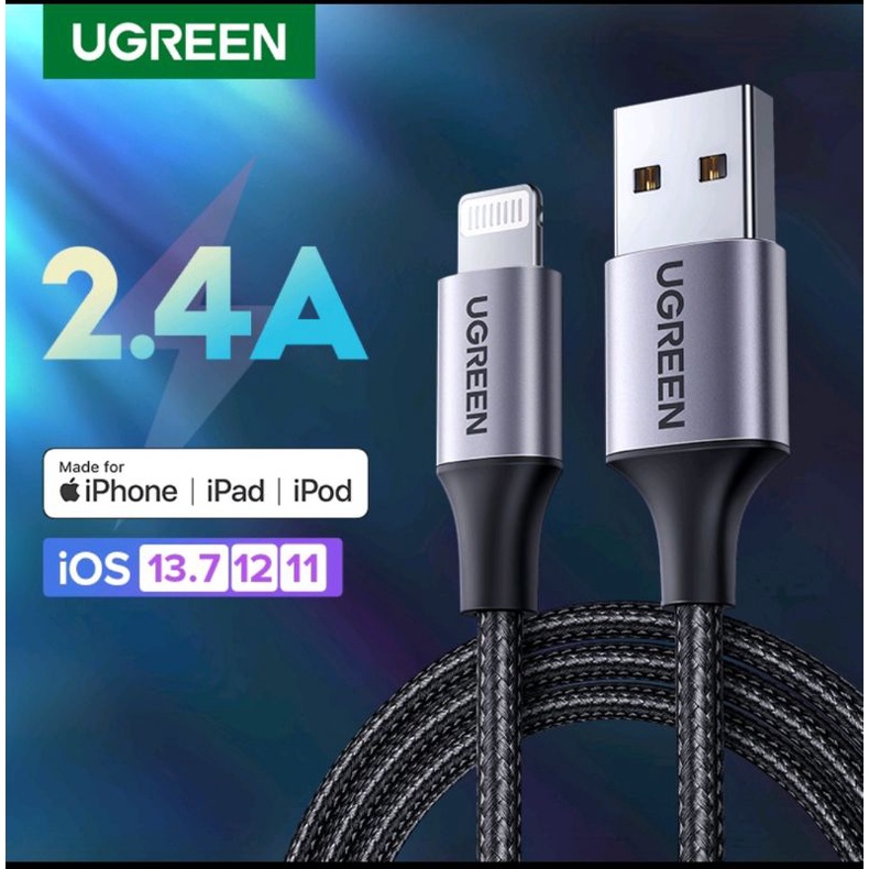 Charger iPhone Ugreen 10 Watt 2.1A with Kabel Lightning Mfi for iPhone 11 14 13 12 6 7 8 X XR Xs Ipad Original