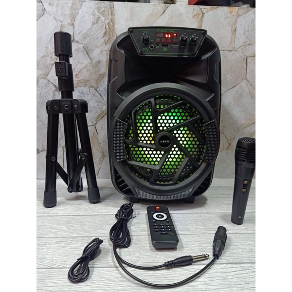 Speaker Bluetooth Karaoke Fleco F-8863 Gratis Mic Plus Stand Speaker