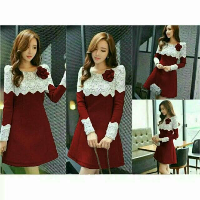 Sisil dress maroon Pakaian Wanita Dress Party Cewek ABG              Terbaru