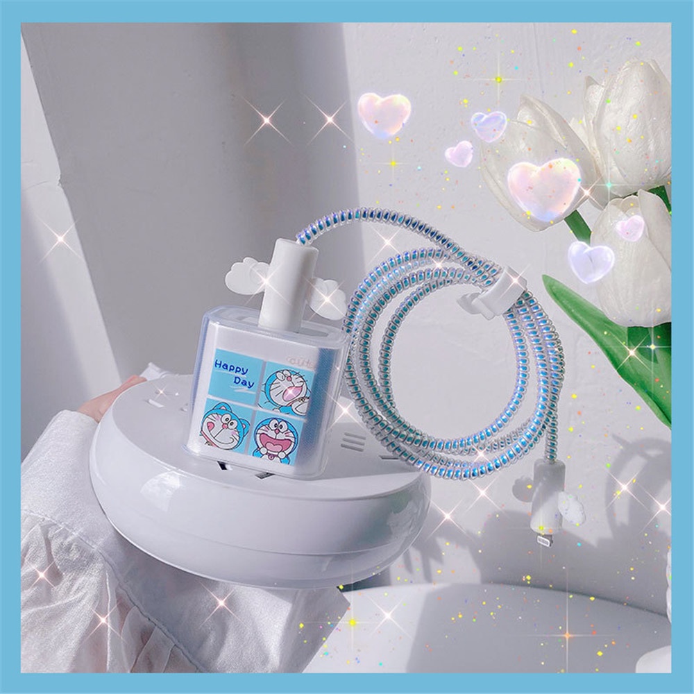 Doraemon Kartun Kabel Data Penutup Pelindung Transparan Cocok untuk 18w/20W Ponsel Charger