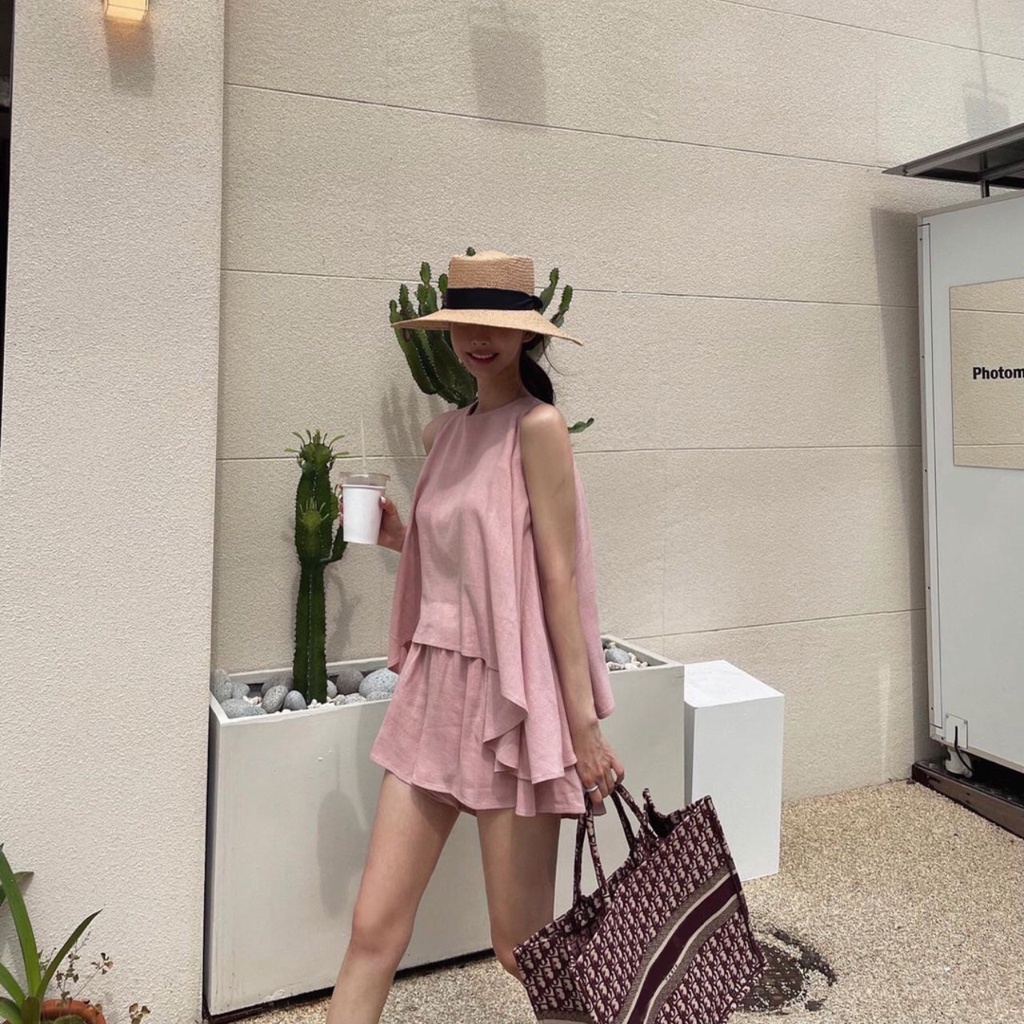 SET6531 Vanessa Flowy Flare Linen Set Top & Shorts-1