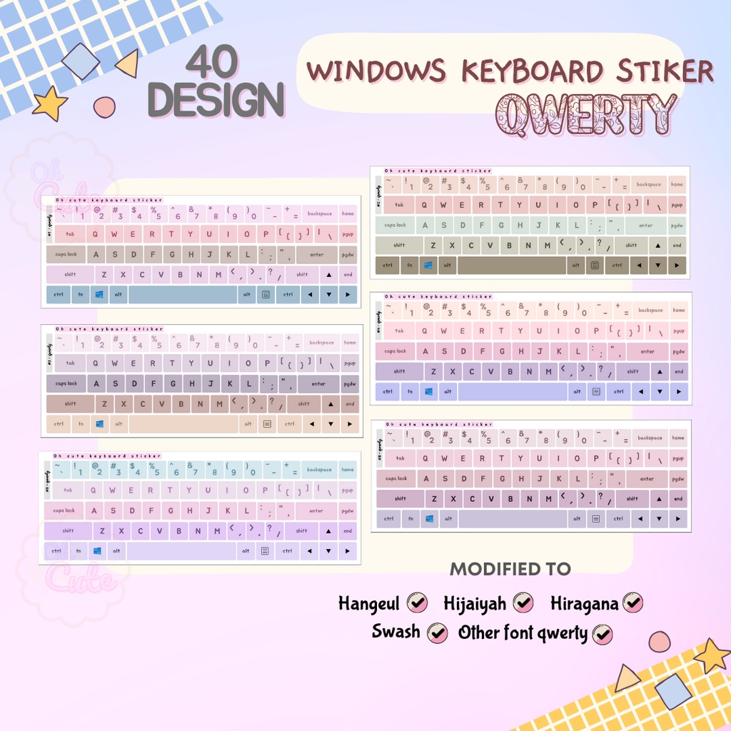 

Qwerty Keyboard Sticker for windows colorful - cute - pastel - aesthetic 40 design color - Oh Cute Stiker