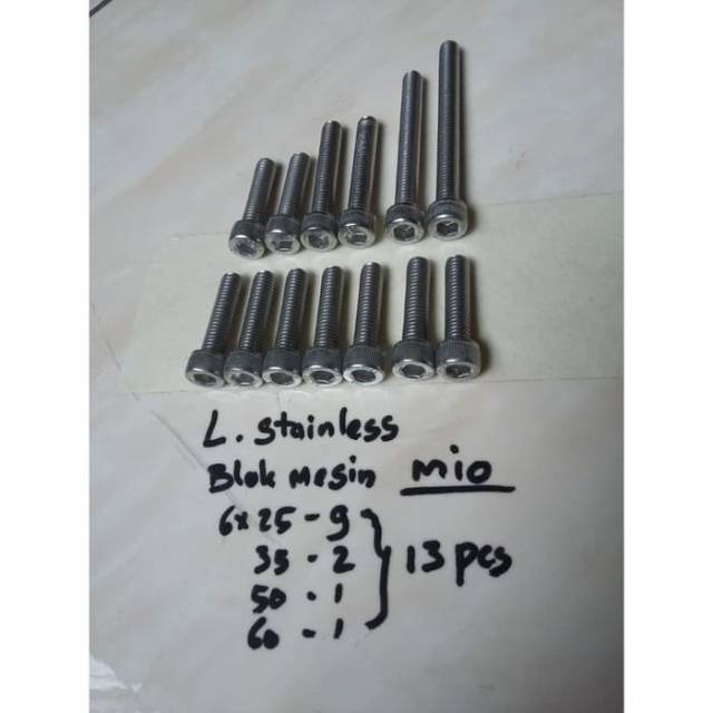 Baut blok mesin L set stainless Mio sporty / smile