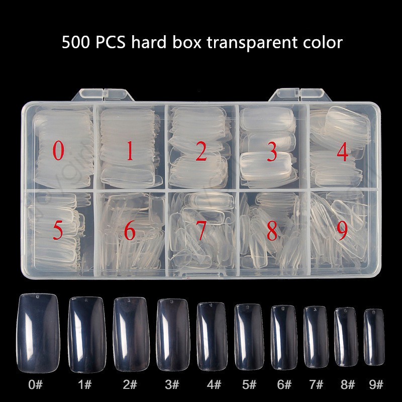 500 Pieces Fingernail Special Fake Nail Long Square Hard Box Pack Natural Color / Transparent