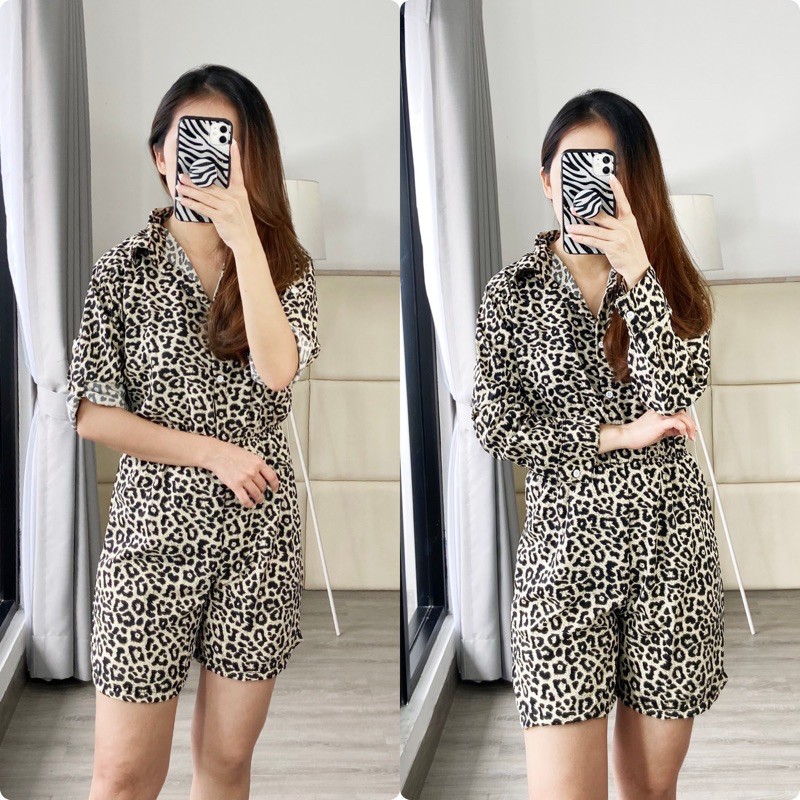 Jumpsuit casual leopard /jumpsuit wanita casual /jumpsuit pendek ( 522 )