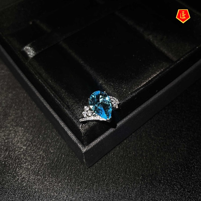 [Ready Stock]Luxury Fashion Natural Topaz Colored Gems Open Ring