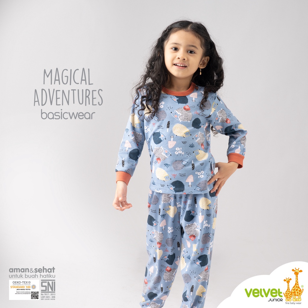 Baju Bayi Setelan Anak Kancing Pundak Panjang Celana Panjang Velvet Junior BasicWear Magical Adventures