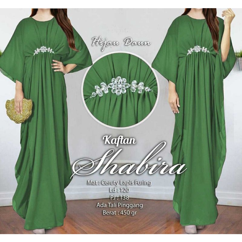 Arnis Shabira Kaftan Original Busui Friendly Ceruty Babydoll-Hijau Daun