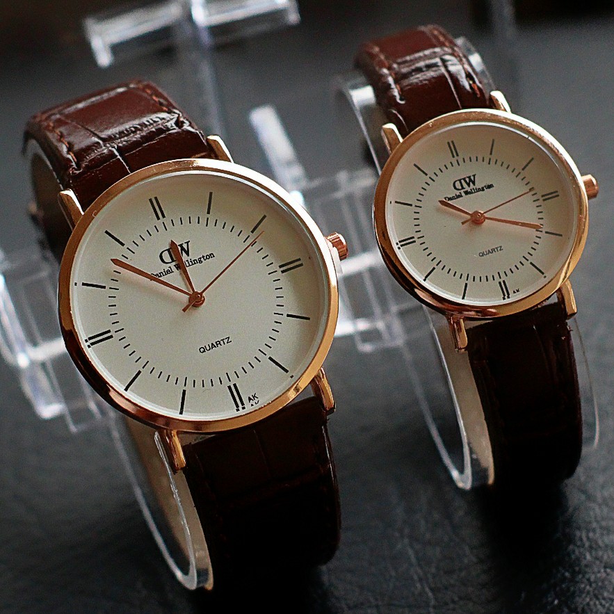 jam tangan couple dw kulit termurah / jtr 1184 coklat