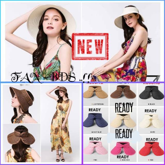 Topi pantai wanita topi lebar lipat (import)