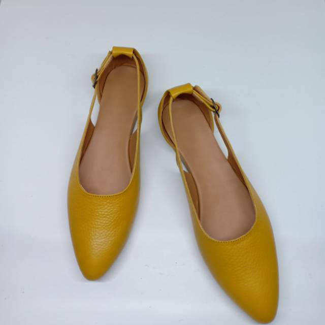 yellow ankle strap flats