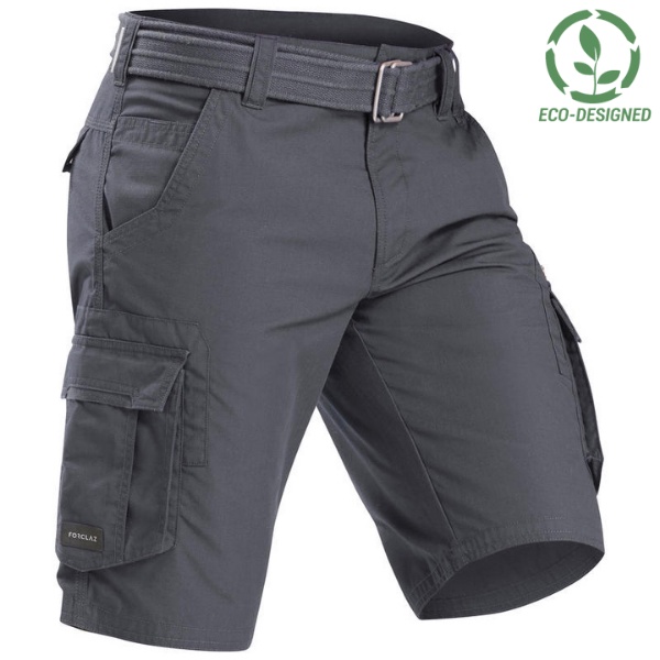 Decathlon FORCLAZ Celana Pendek Kargo Pria Travel Trekking TRAVEL 100 - Abu-Abu Celana Kargo Pria Tr