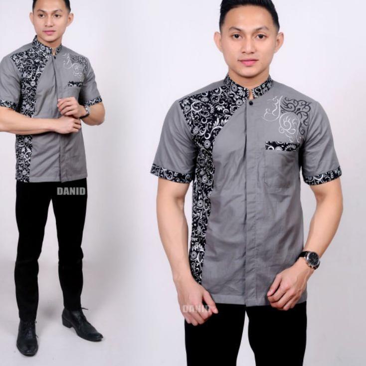 BBU.01Jl22ᴬ | Hem Batik Pria Kombinasi Bordir Kekinian Baju Koko Pria Kombinasi Lengan Pendek Motif2