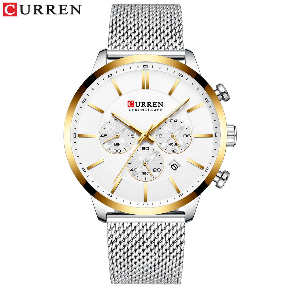

Jam Tangan Pria Curren Men'S Quartz Watch 3 Dial Sports Waterproof Watch Stainless Steel + Box