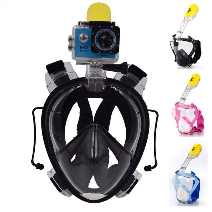 Underwater Scuba Diving Masker Snorkeling Full Face Set Anti Fog For Action Camera Size - L - XL