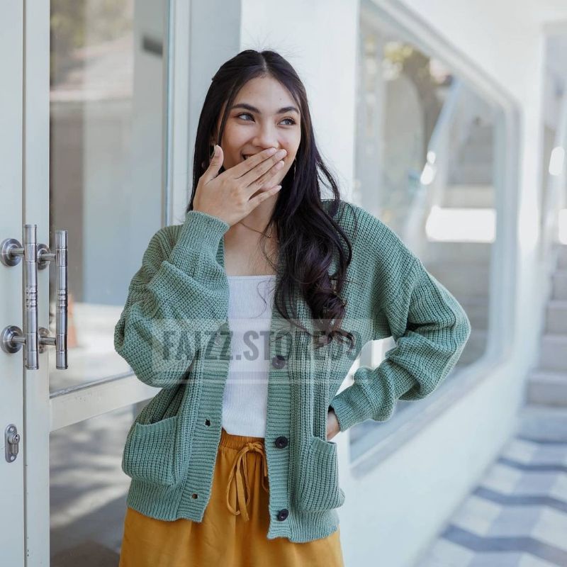 SHELA CARDIGAN RAJUT CROP BUTTON OVERSIZE PREMIUM STORE09 MURAH