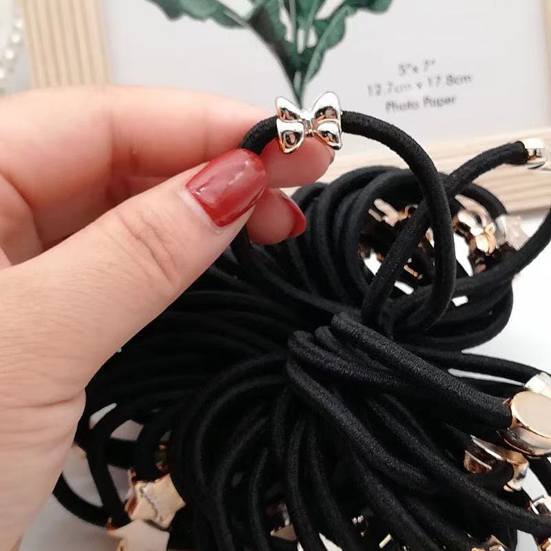 [1 PCS] Ikat Rambut Elastis Hitam Gaya Korea Untuk Wanita Varian Motif Aksesoris Wanita Import-6