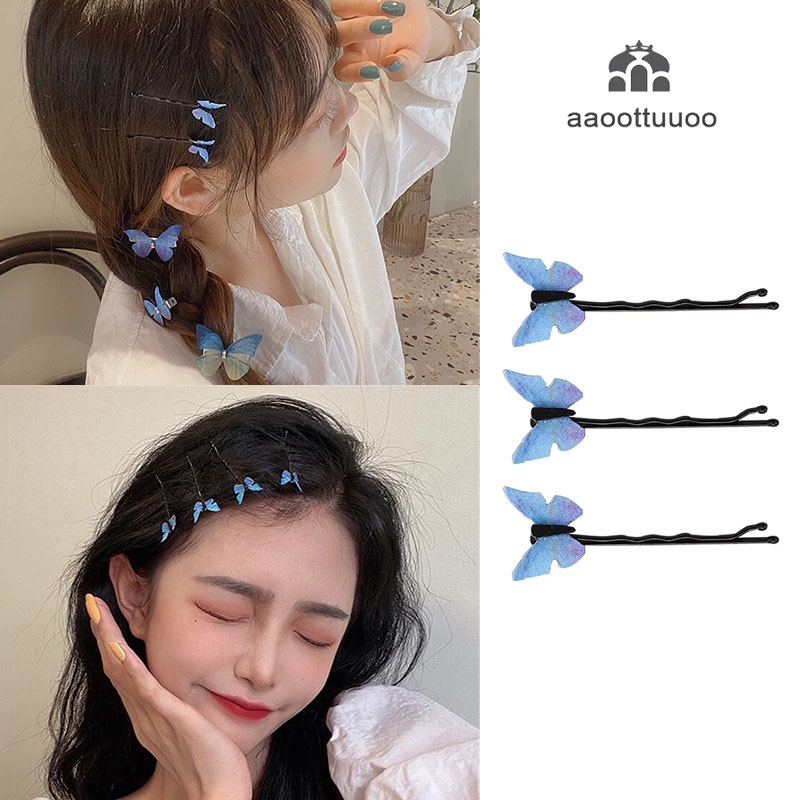 1PC Women Cute Hair Clip Blue Butterfly Hairpin Girl Simple Hair Accessories