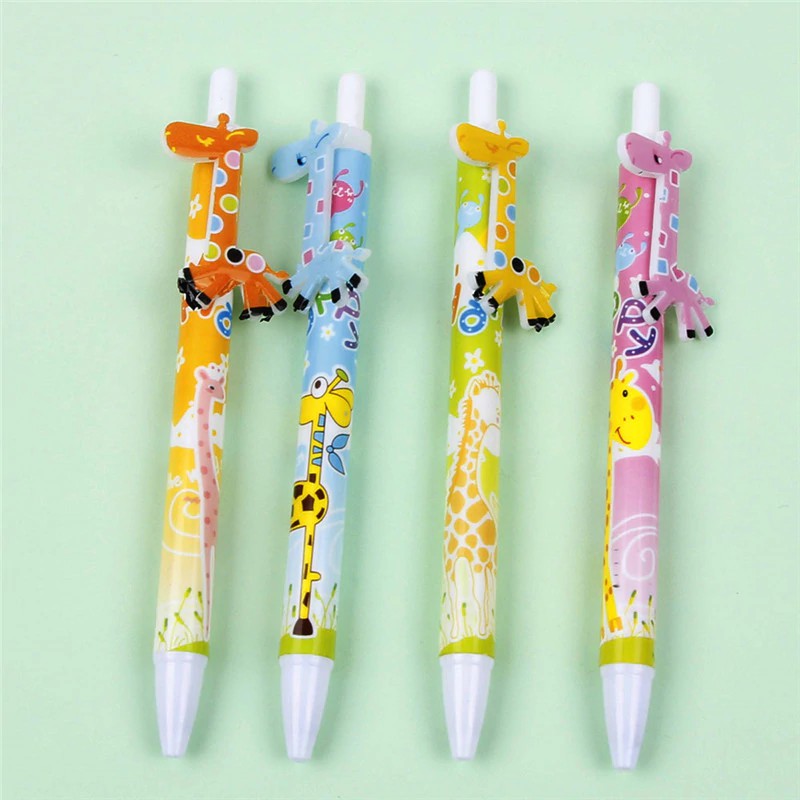 

INDORETAIL | 4 Pcs/Set Lucu Kartun Ballpoint Pen Stationery Sekolah Kantor Jerapah Bola Pena Untuk