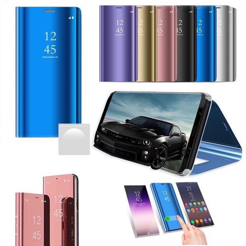 CASE INFINIX HOT 10 10s NOTE 8 CLEAR VIEW FLIP MIRROR COVER CASE STANDING