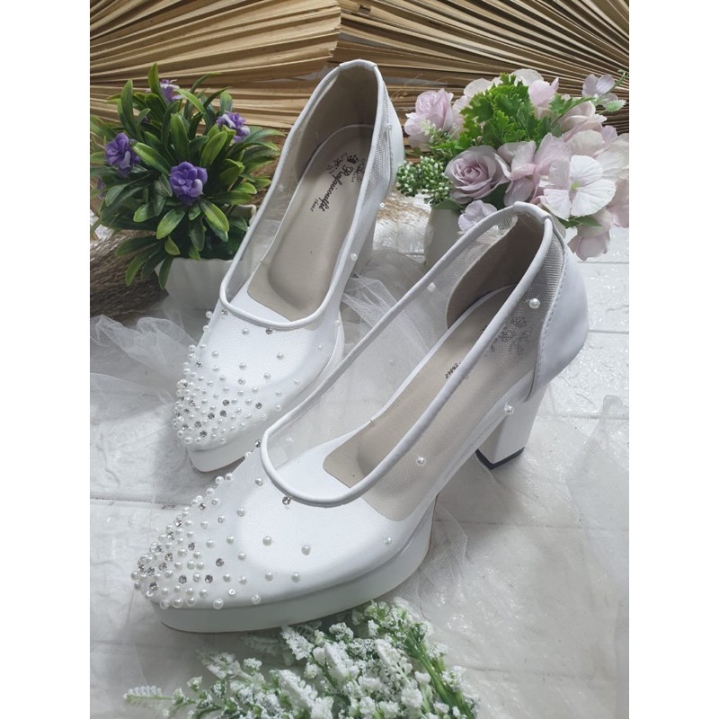 sepatu elphii putih sepatu wedding cantik 9cm bahan