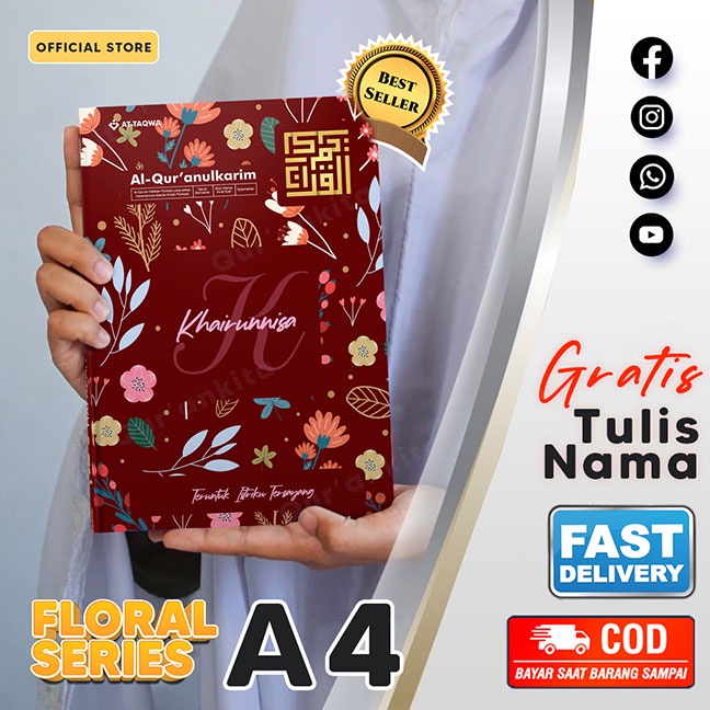 Qur'an Custom Floral A4 | At-Taqwa | Gratis Tulis Nama