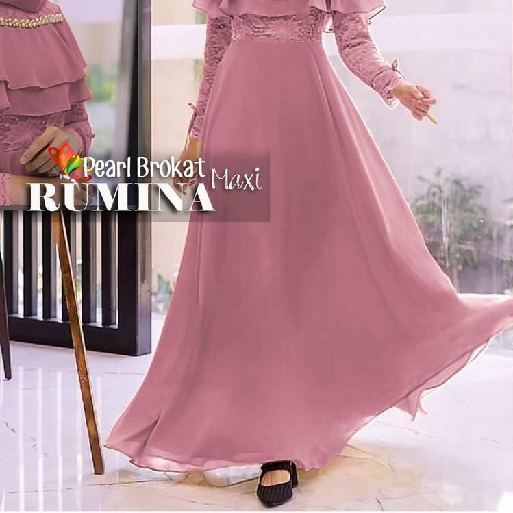 ★ GAMIS DRESS MUSLIM RUMINA BRUKAT PEARL | MAXI DRESS MURAH MOSCREPE BROKAT AKSEN MUTIARA MEWAH ☞