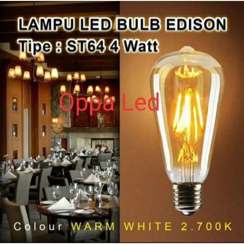 Lampu edison ST64 - 4 / Lampu Filamen St64 / Lampu Cafe st64