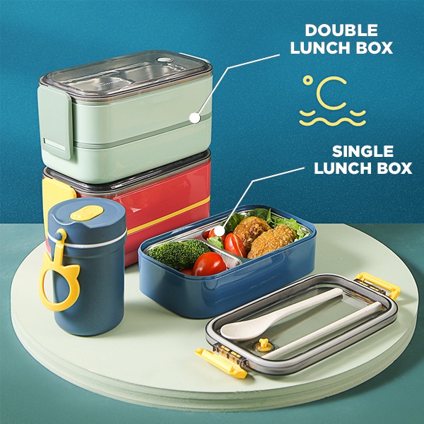 Lunch Box kotak Makan Kotak Bekal Single/Double-Layer Kapasitas Besar 800ml/1600ml / Kotak Makan Siang / Kotak Makan Anak Dan Dewasa