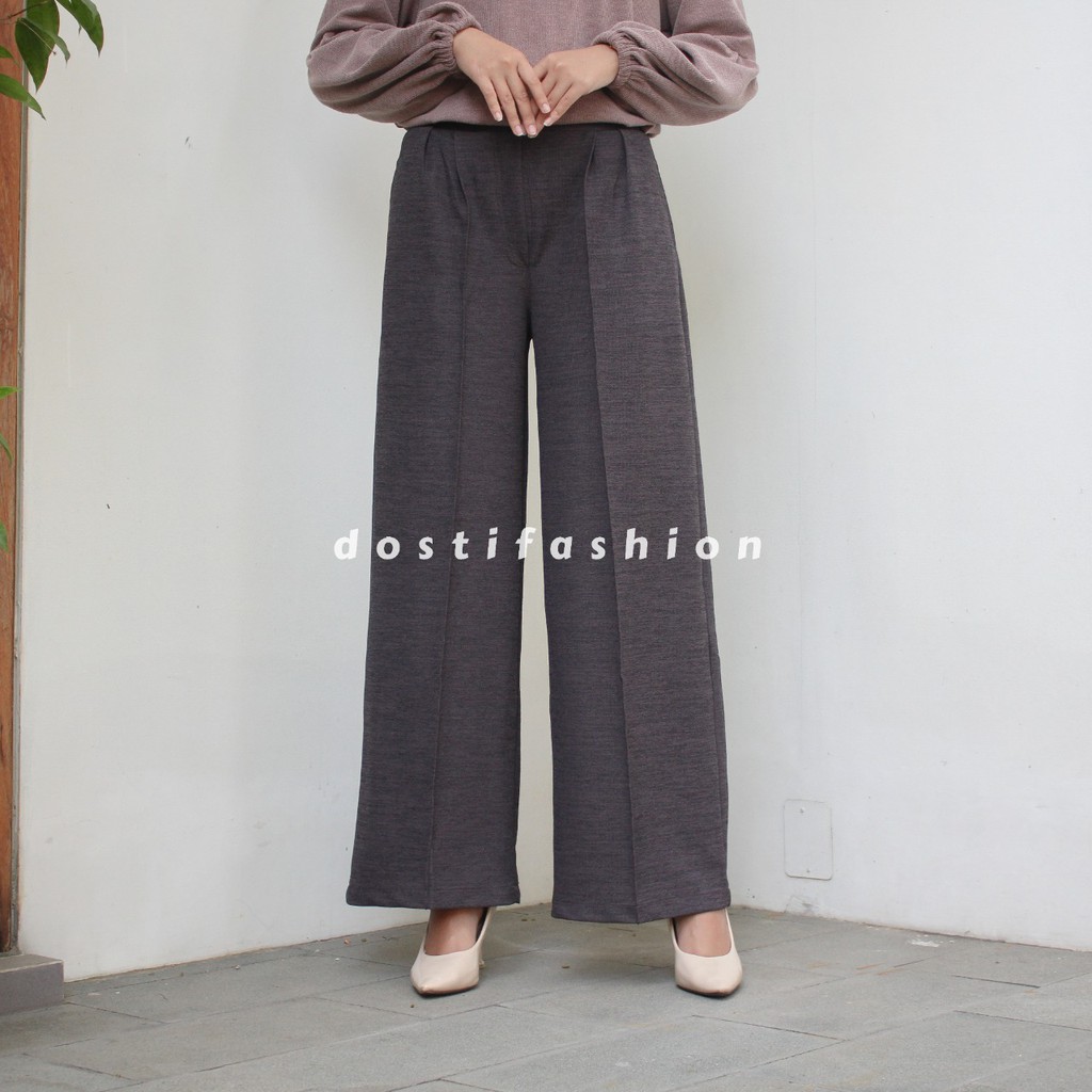 Naya Kulot Panjang Wanita Kerja Kantor Kuliah Sidang Formal Hitam Celana Bahan Kulot-MISTY DARKGREY