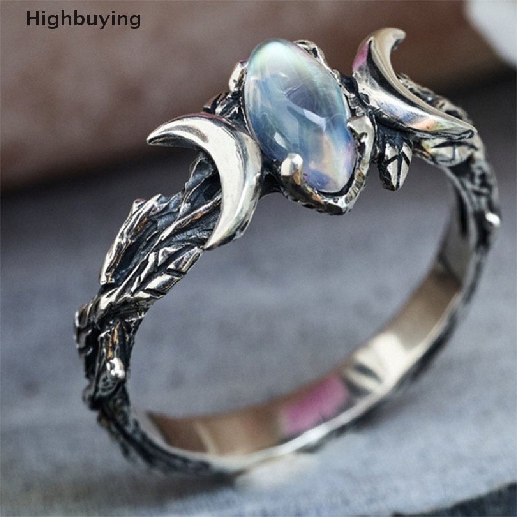 Hbid Cincin Batu Bulan Alami Gaya Vintage Bohemian Untuk Wanita