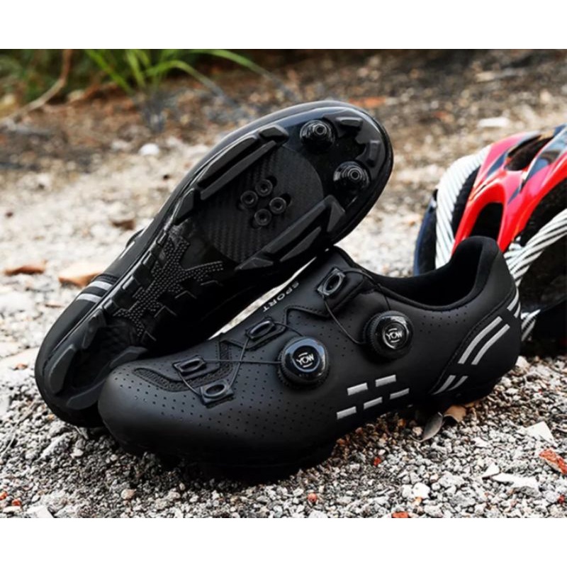 Sport Sepatu Sepeda Cleat MTB Bicycle Shoes Cleats Mountain Bike Sepatu Gowes Cleat MTB 2 BOA Hitam