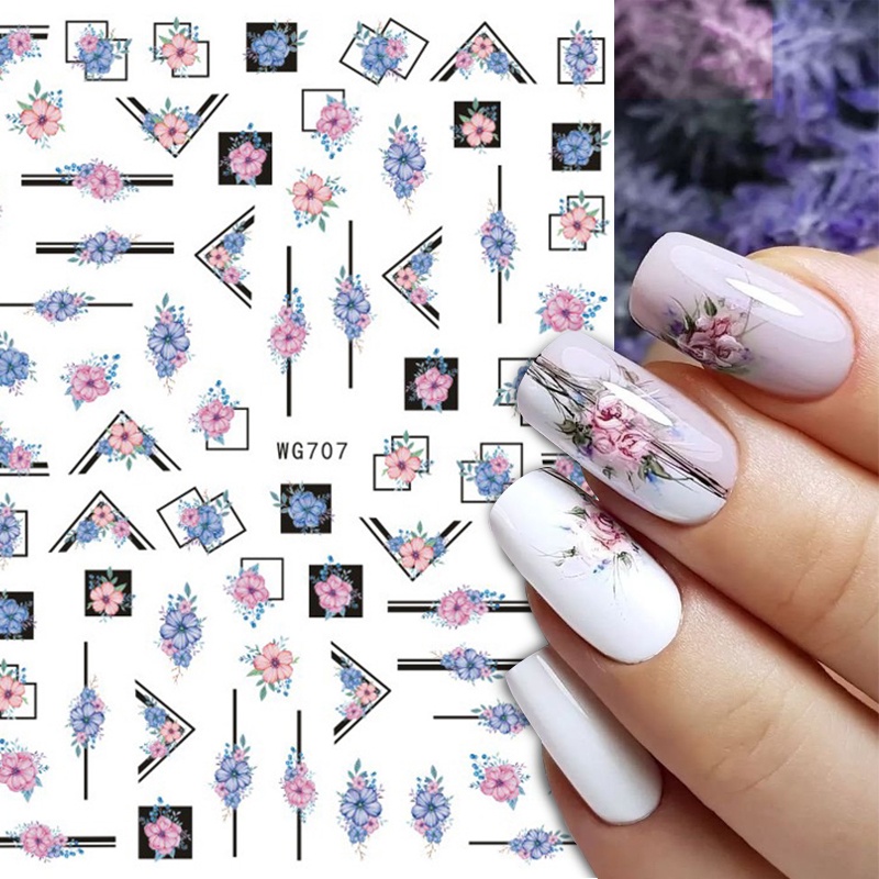 1pc Stiker Kuku 3d Motif Daun Hijau Geometri Untuk Dekorasi Nail Art