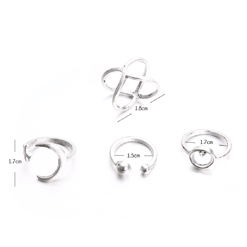 Hu Hu Hu Hu Hu Alat Bantu Pasang Kacamata♡ 4pcs / Set Cincin Buku Jari Aneka Bentuk Warna Silver Untuk Wanita