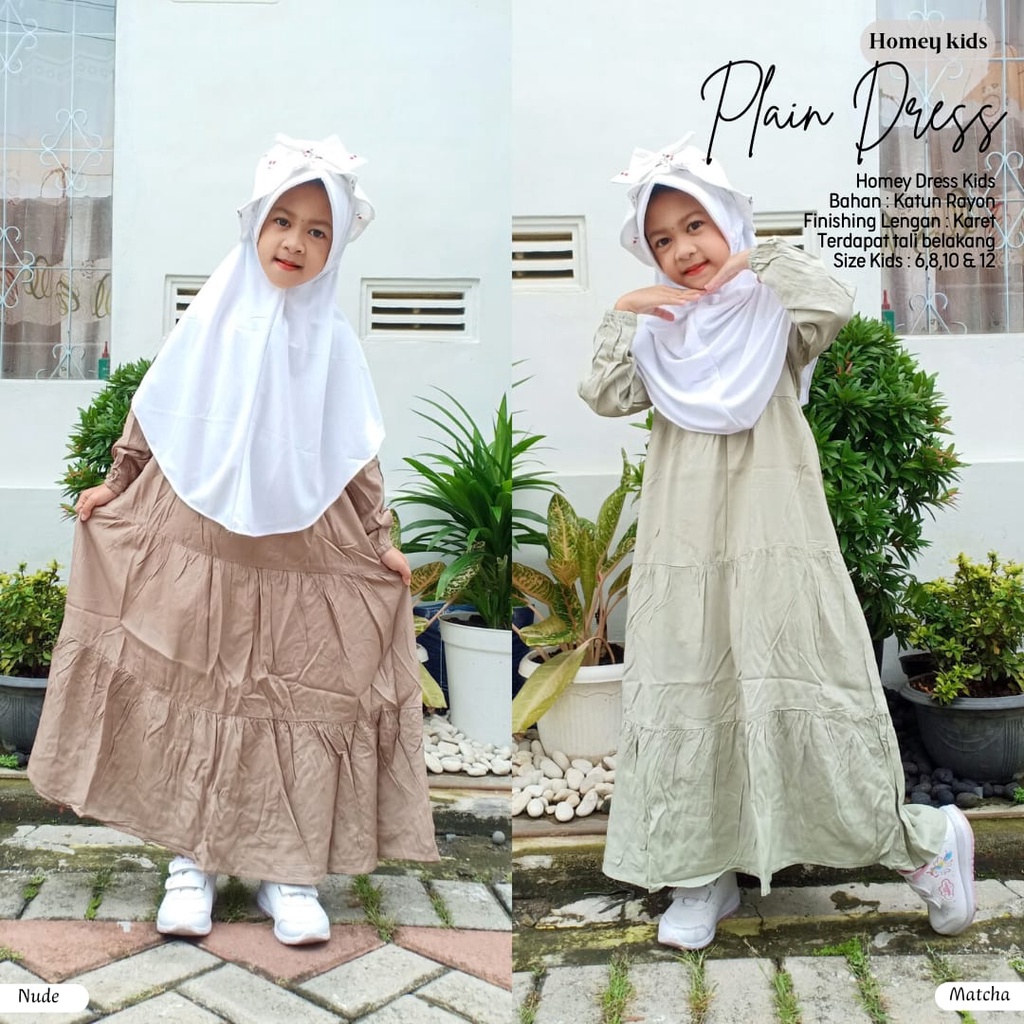 BeautyOne - Gamis Anak Polos Homey Anak Plain Usia 4-12thn Termurah Bahan Katun Rayon Premium Nyaman Dipakai | Bisa Cod