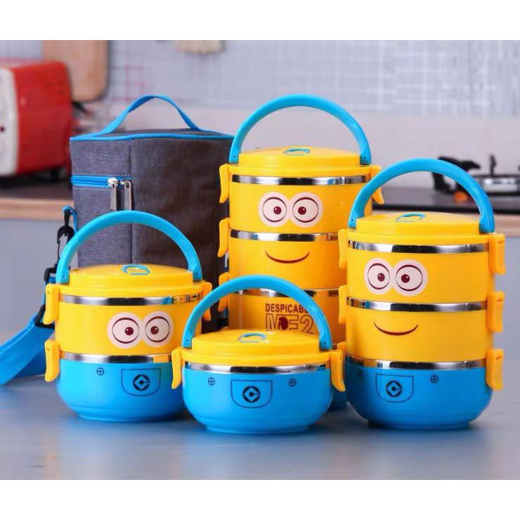 RANTANG LUCU MURAH  3 susun stainless/ lunch box karakter doraemon hellokitty dan minion