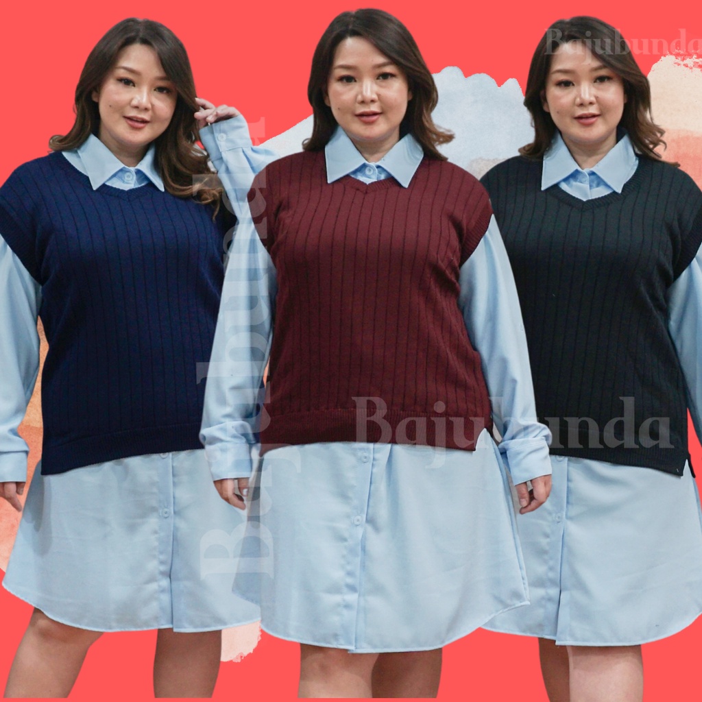 LD 110 120 130 VEST RAJUT JUMBO BIG SIZE POLOS WANITA BAJUBUNDA VEST