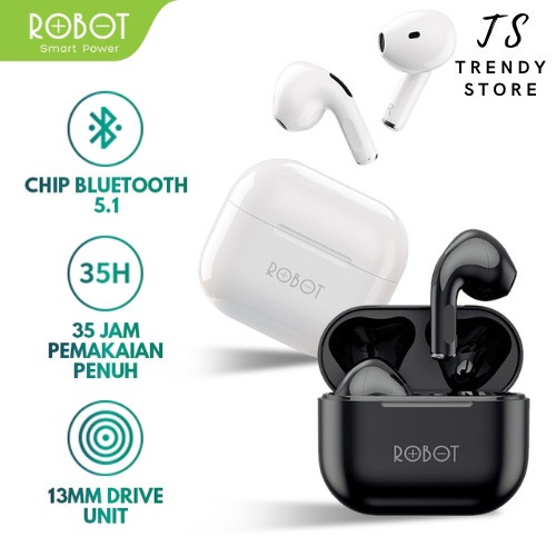 Headset Earphone Bluetooth TWS ROBOT Airbuds T50 Wireless