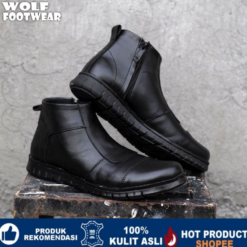 WOLF x WARKA | SEPATU PENTOPEL TINGGI BOOT SLETING KULIT ASLI ORIGINAL PREMIUM FORMAL PRIA COWOK KERJA KANTOR DINAS2