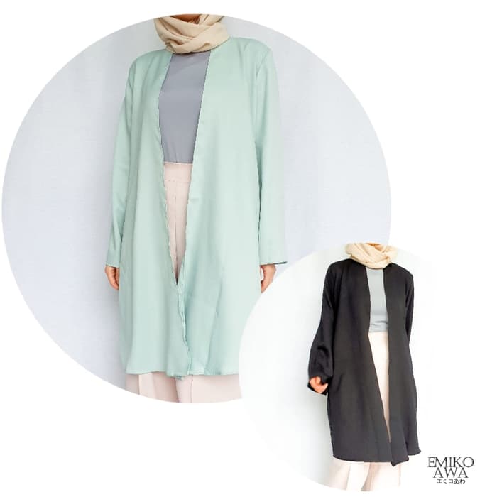 Sheshop - Outer Wanita Panjang POLOS -  Outerwear Vest Cardigan Premium - Hijau