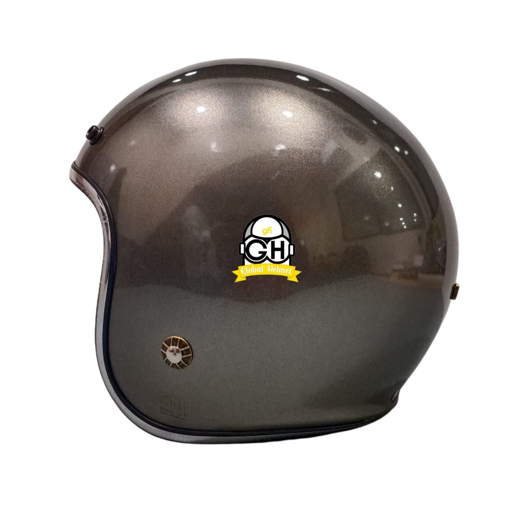 Helm Retro List Chrome Allgrey Helm Bogo Half Face SNI Free Kaca Flat