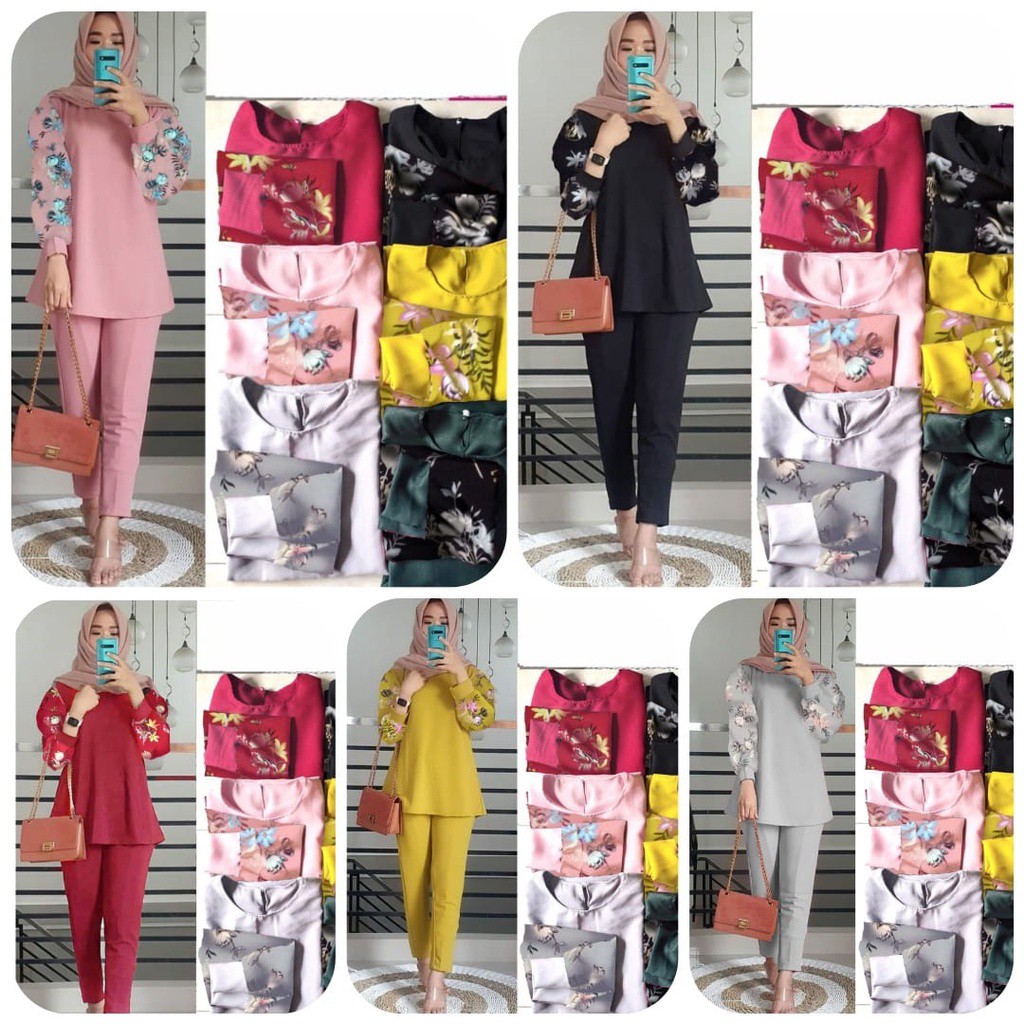 Setelan daily muslimah terbaru Caylin Set Setelan caylin flow gamis moscrepe bunga gamis kekinian vc